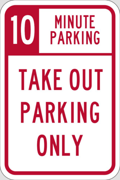 Show details for Take Out Only Parking Signs 872129065 Picture of Take Out Only Parking Signs 872129065